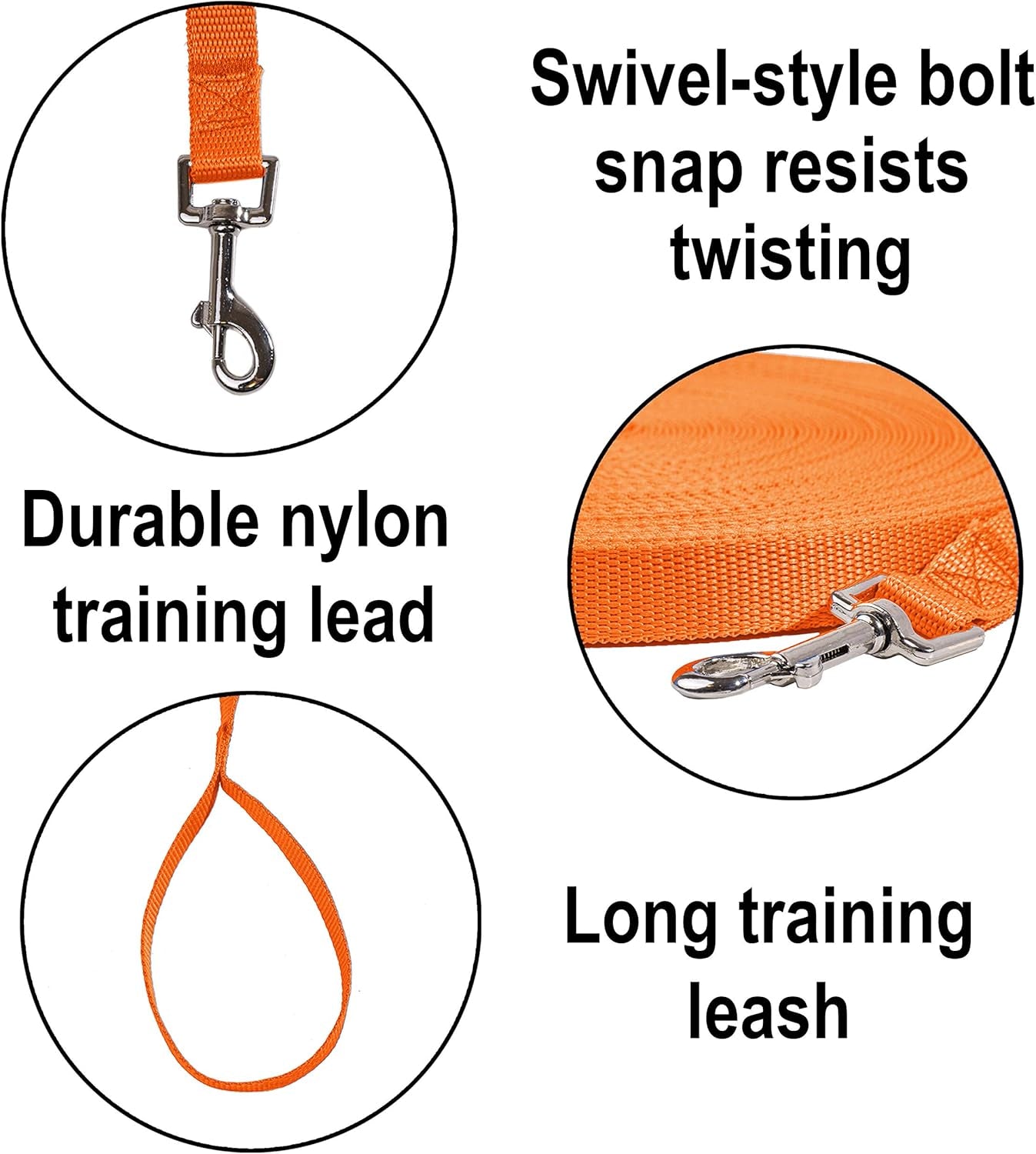 Dog/Puppy Obedience Recall Training Agility Lead - 15Ft 20Ft 30Ft 50Ft 100Ft Leash - Great for Play, Camping, or Backyard - Orange