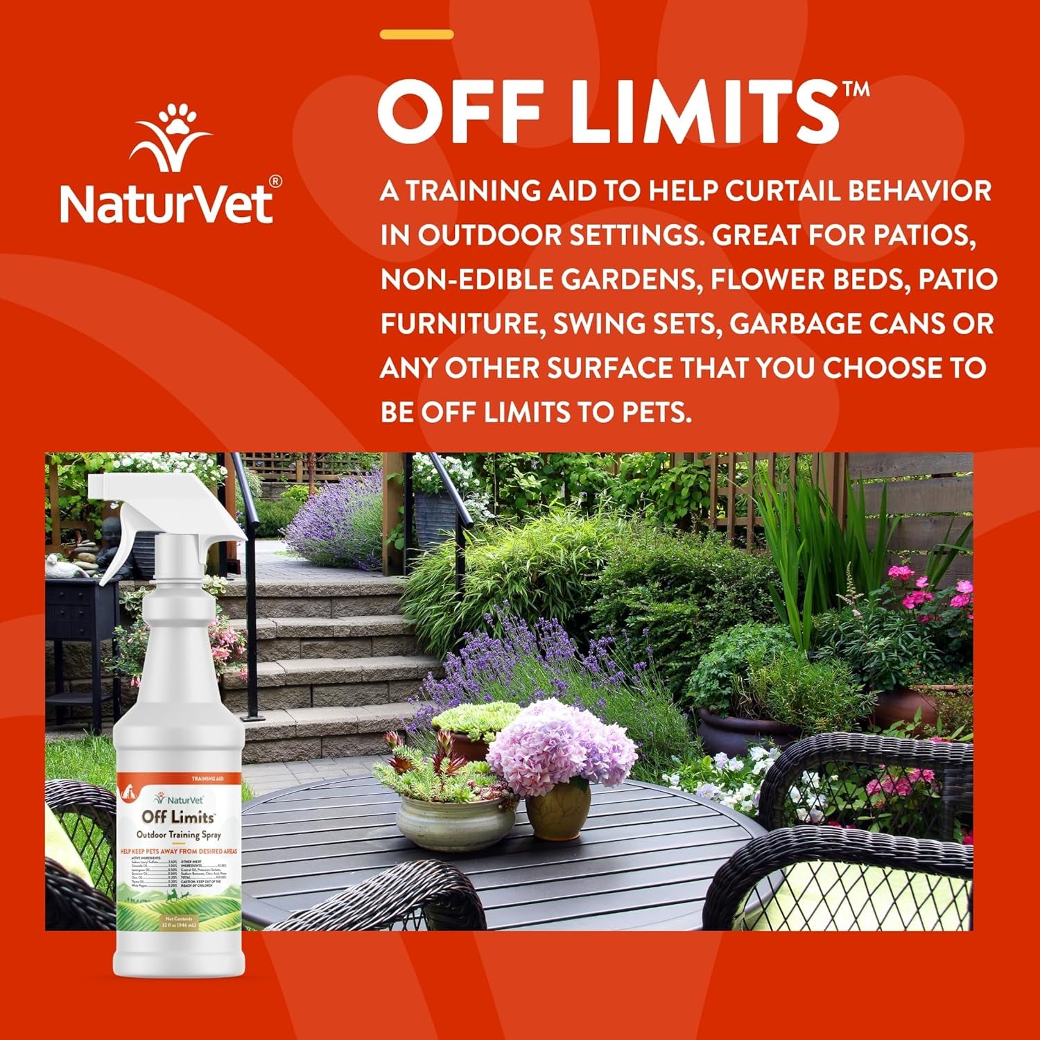 off Limits Pet Training Spray for Dogs & Cats – Deters Pets from Outdoor Areas – Includes Herbal Extracts – Non-Staining Sprays for Training Pets – 32 Fl. Oz.
