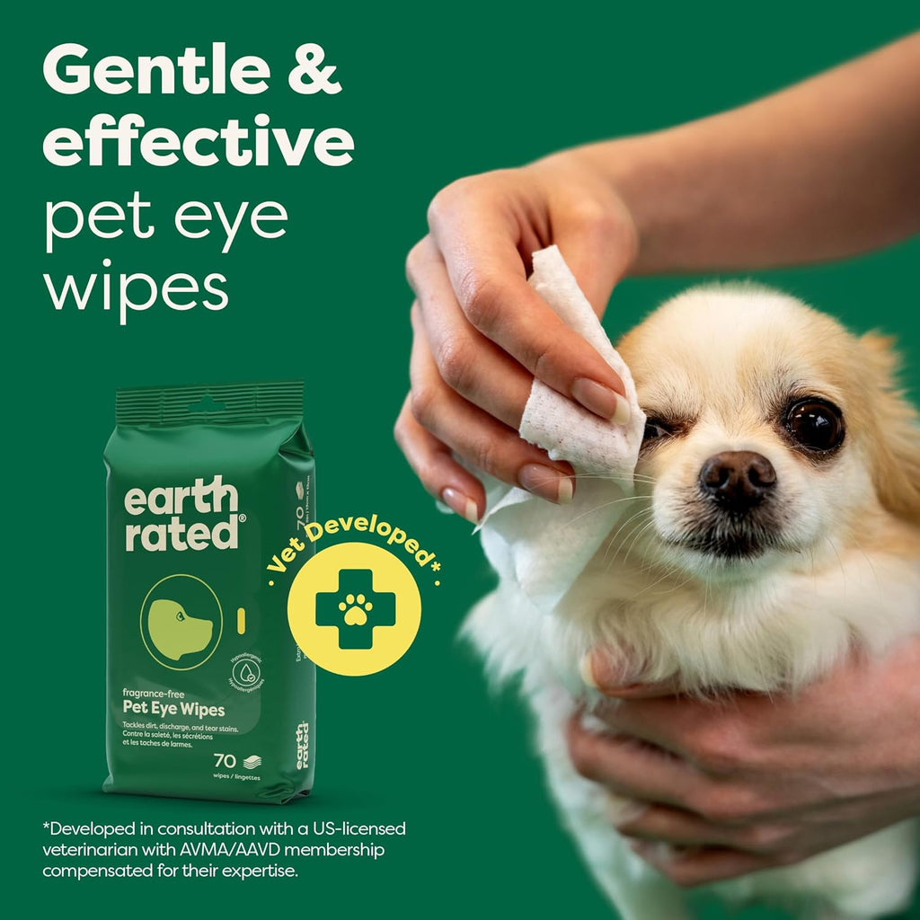 Vet-Developed Pet Eye Wipes, Hypoallergenic Cleaner for Dogs & Cats Eyes to Remove Dirt & Discharge, Fragrance Free, 70 Count