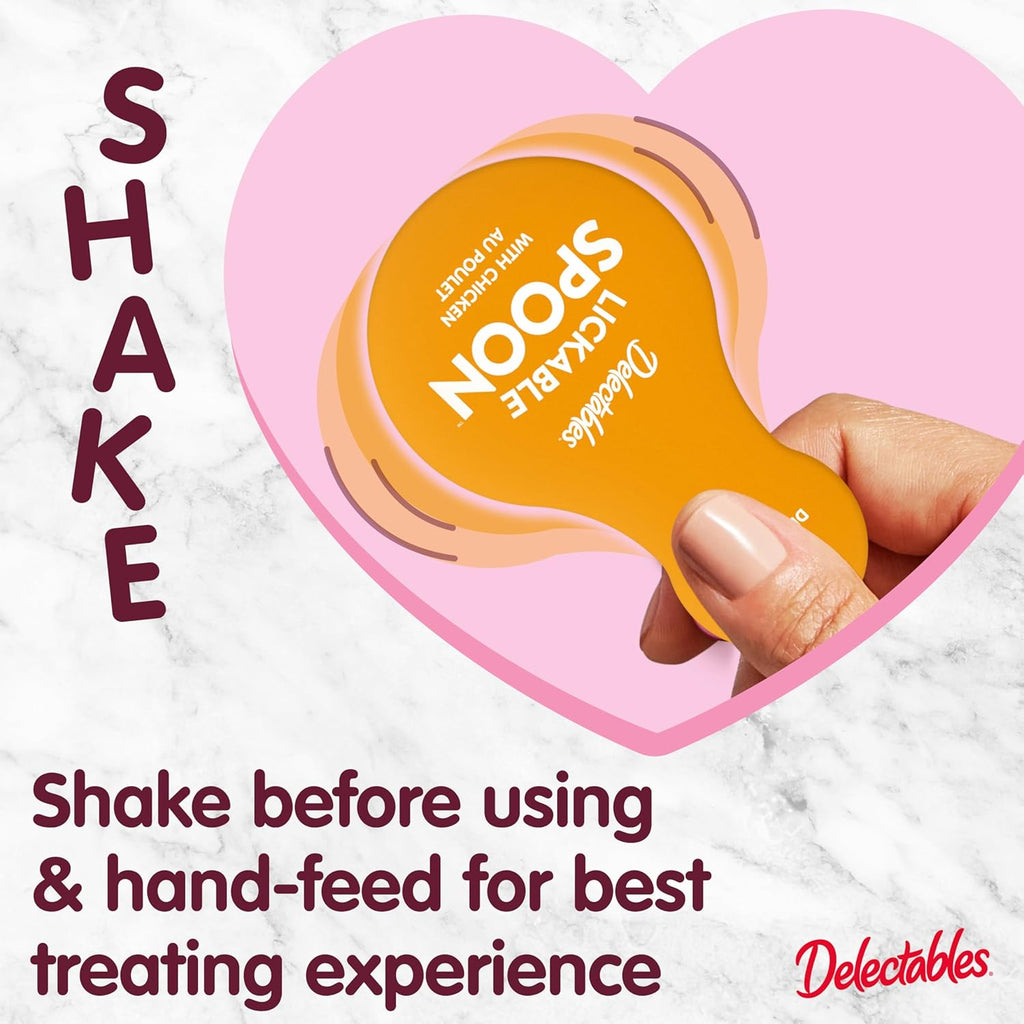 Delectables Lickable Spoon Handheld Wet Cat Treats Made with Real Chicken & Salmon, Quick & Easy Creamy Puree, Mess Free, Grain-Free, No Added Fillers, No By-Products, Variety Pack, 32Ct