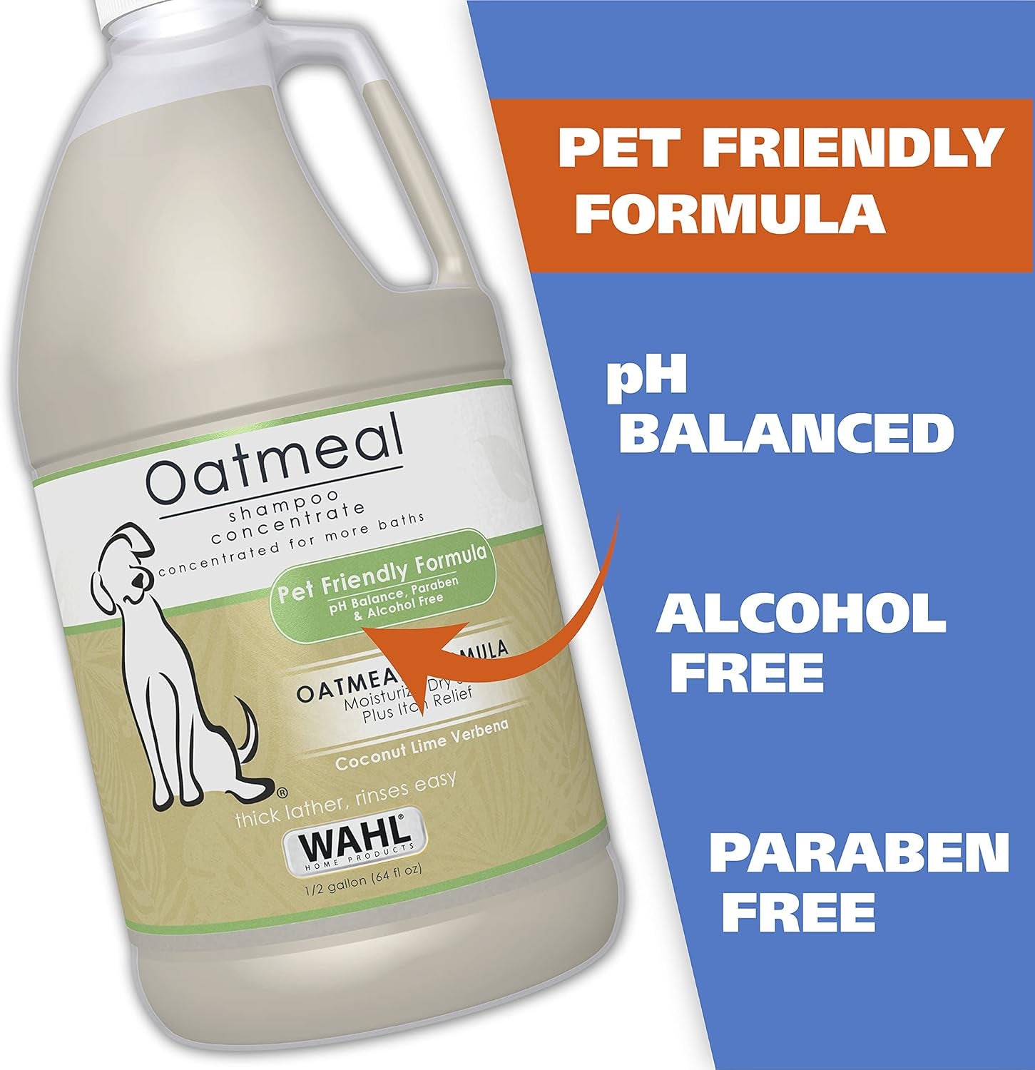 USA Dry Skin & Itch Relief Pet Shampoo for Dogs – Oatmeal Formula with Coconut Lime Verbena Scent - 64 Oz - Model 821004-050