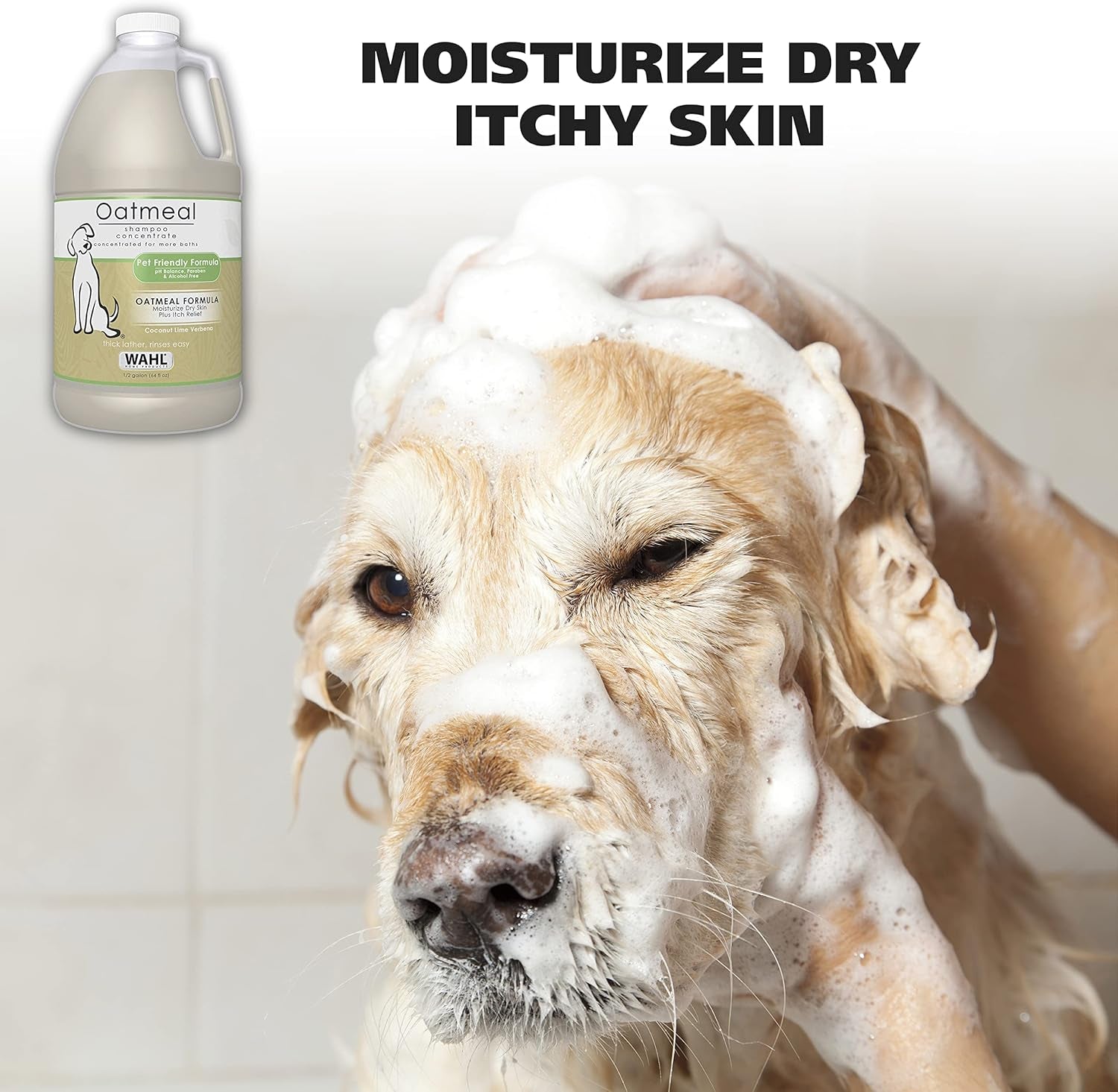 USA Dry Skin & Itch Relief Pet Shampoo for Dogs – Oatmeal Formula with Coconut Lime Verbena Scent - 64 Oz - Model 821004-050