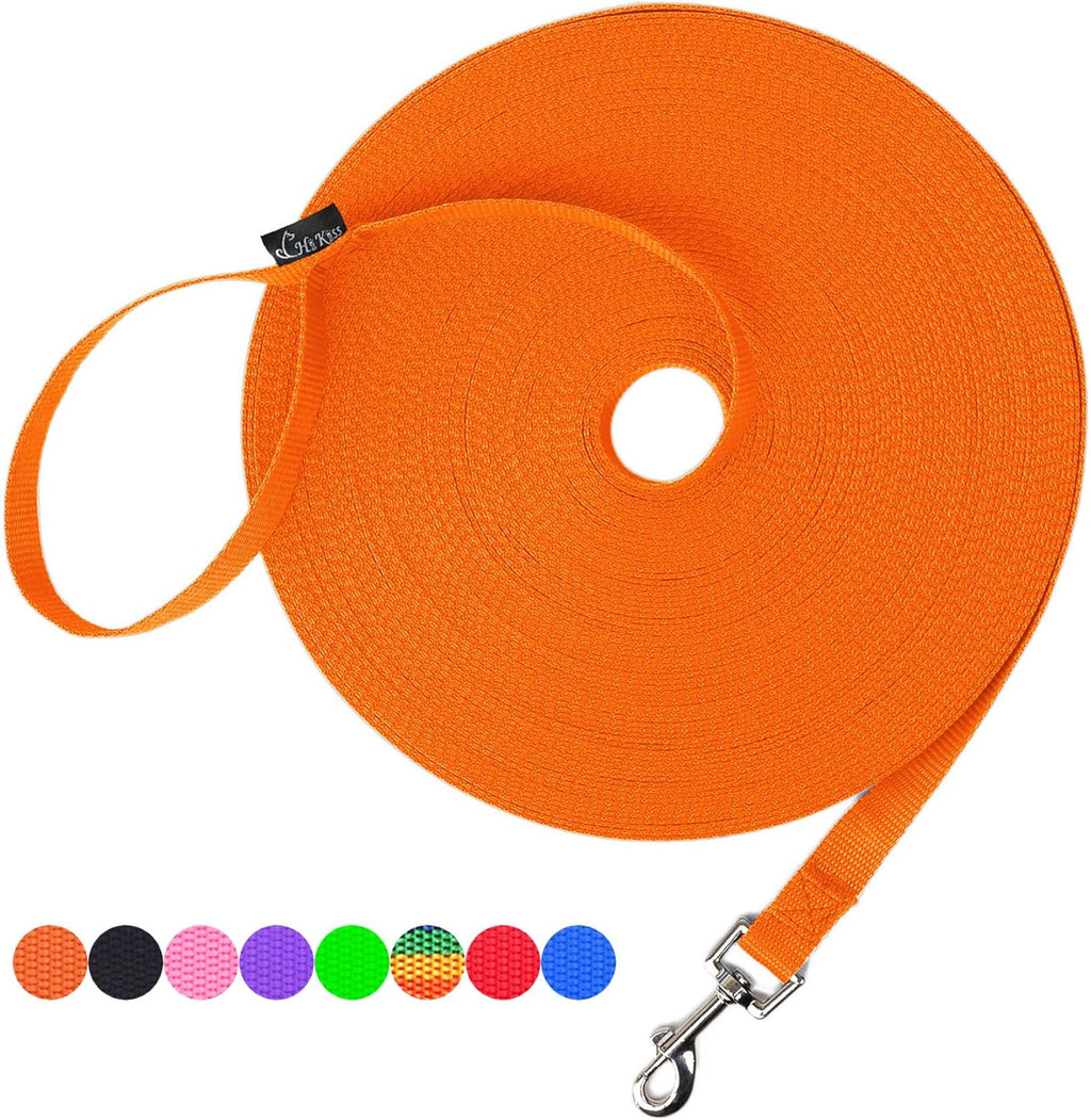 Dog/Puppy Obedience Recall Training Agility Lead - 15Ft 20Ft 30Ft 50Ft 100Ft Leash - Great for Play, Camping, or Backyard - Orange