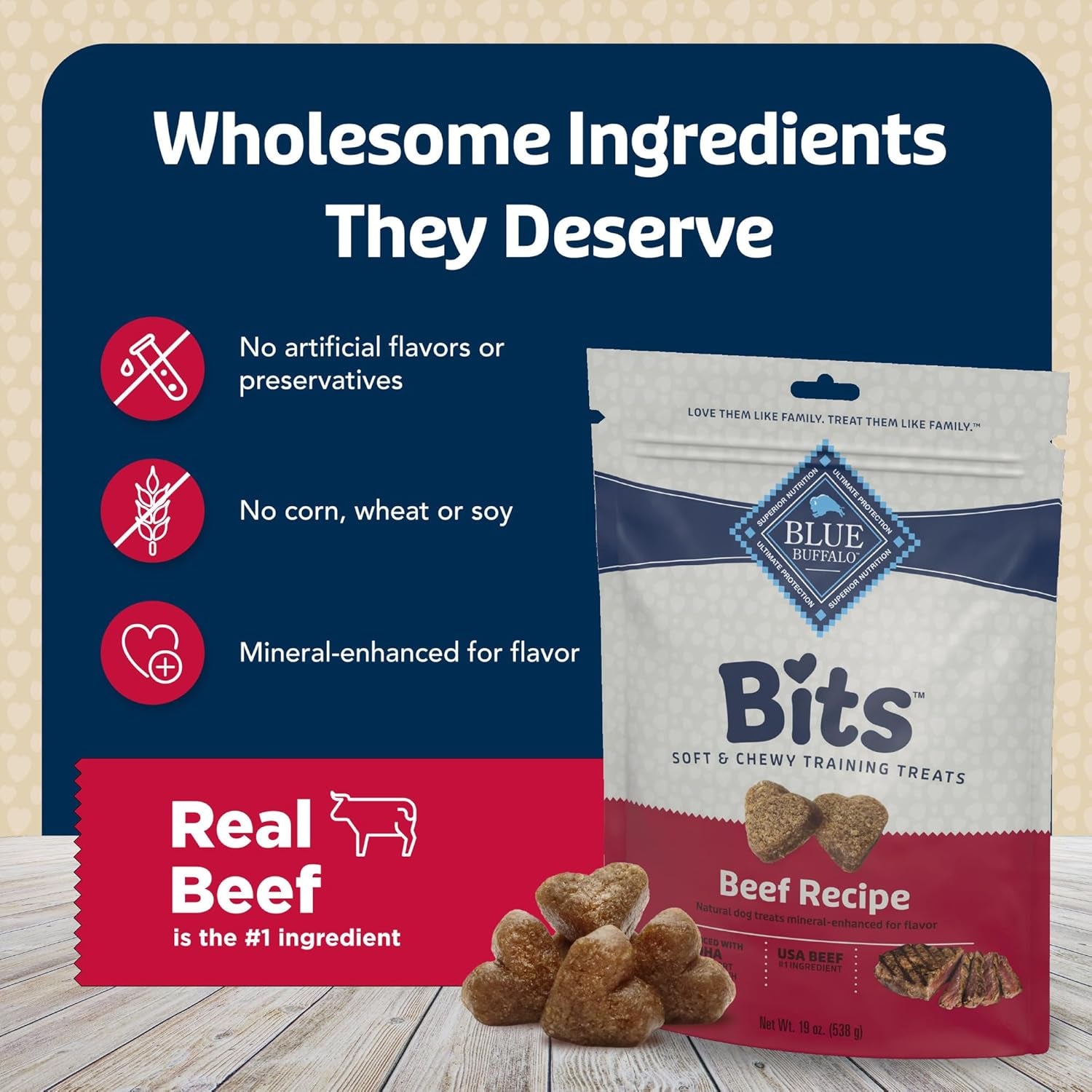 Bits Soft Dog Treats for Training, Made with Natural Ingredients & Enhanced with DHA, Beef Recipe, 19-Oz Bag