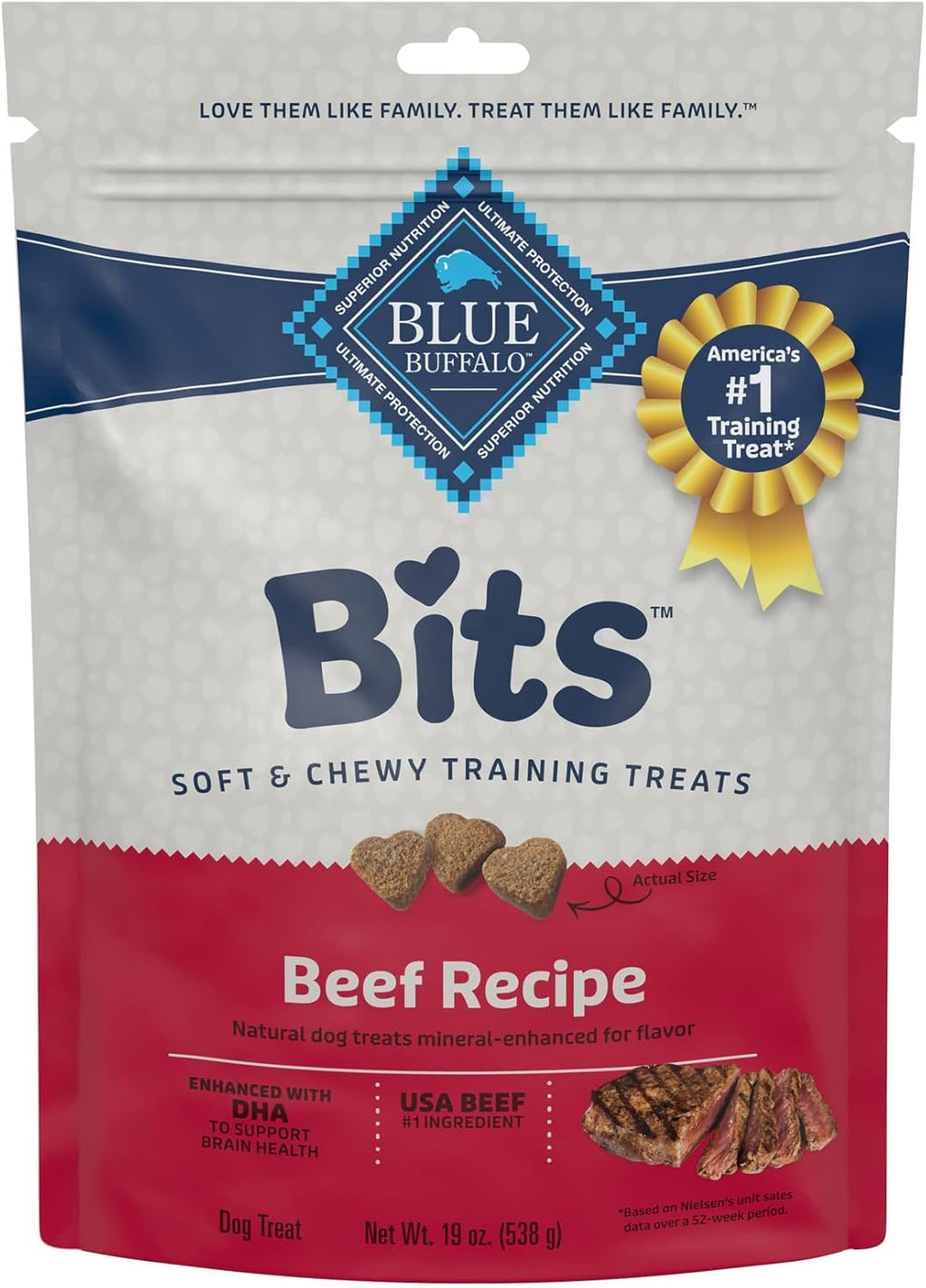Bits Soft Dog Treats for Training, Made with Natural Ingredients & Enhanced with DHA, Beef Recipe, 19-Oz Bag
