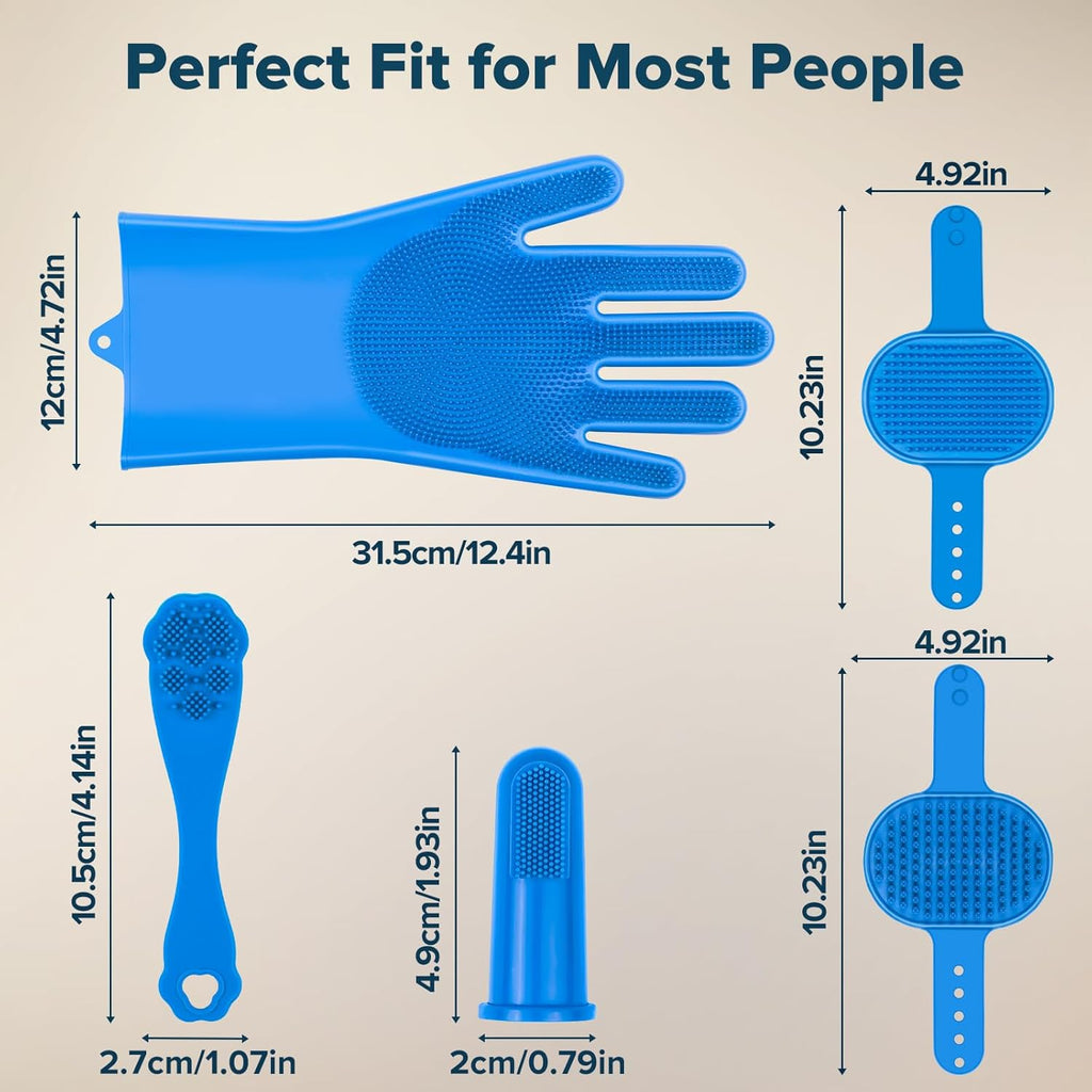 6PCS Pet Grooming Kit for Dogs,Cats and Horses | Dog Washing Gloves | Dog Bath Brush | Dog Bath Gloves | Dog Shampoo Brush | Pet Grooming Gloves | Dog Bath Supplies (Navy Blue)