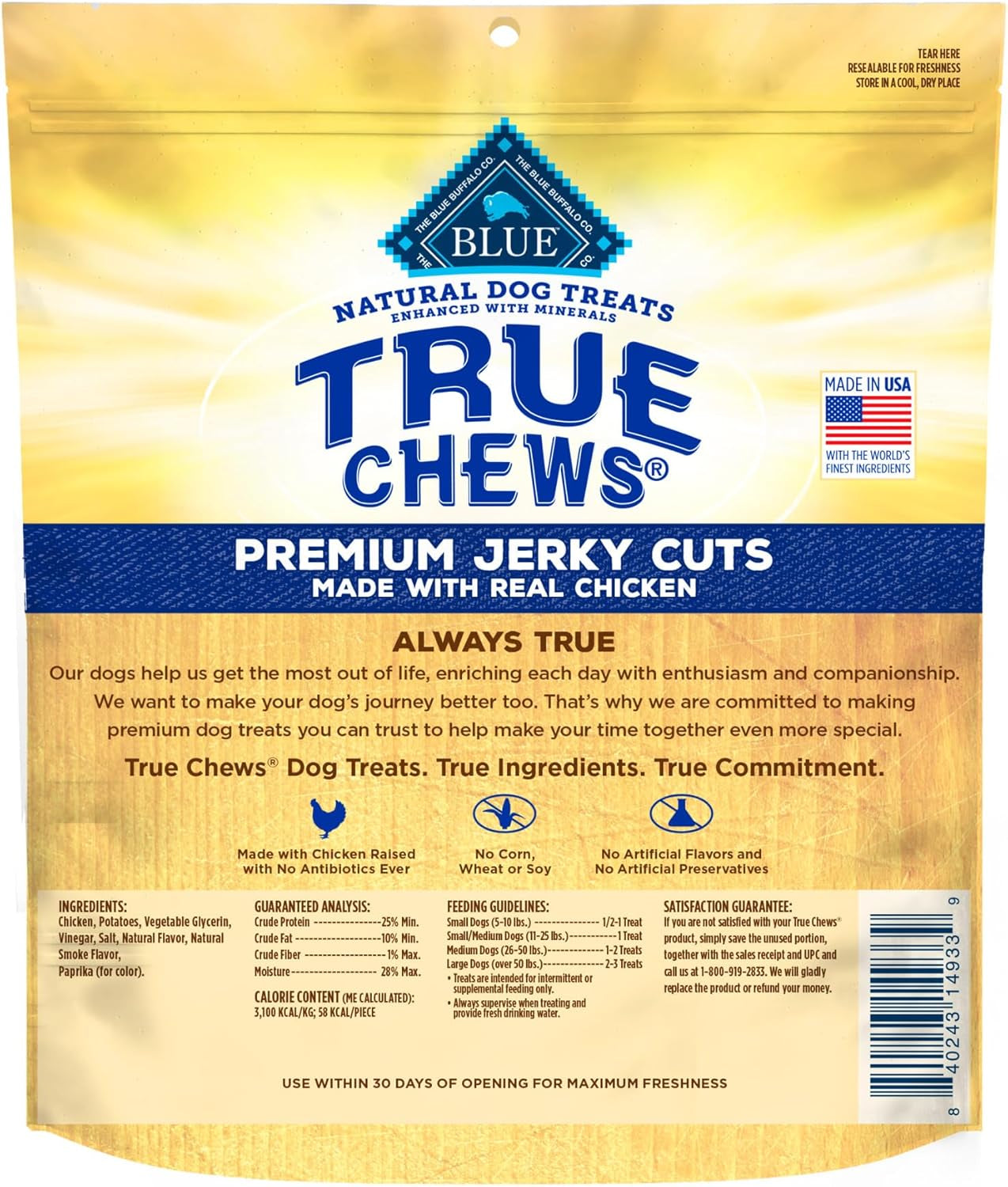 True Chews Premium Jerky Cuts Dog Treats with Natural Ingredients Chicken