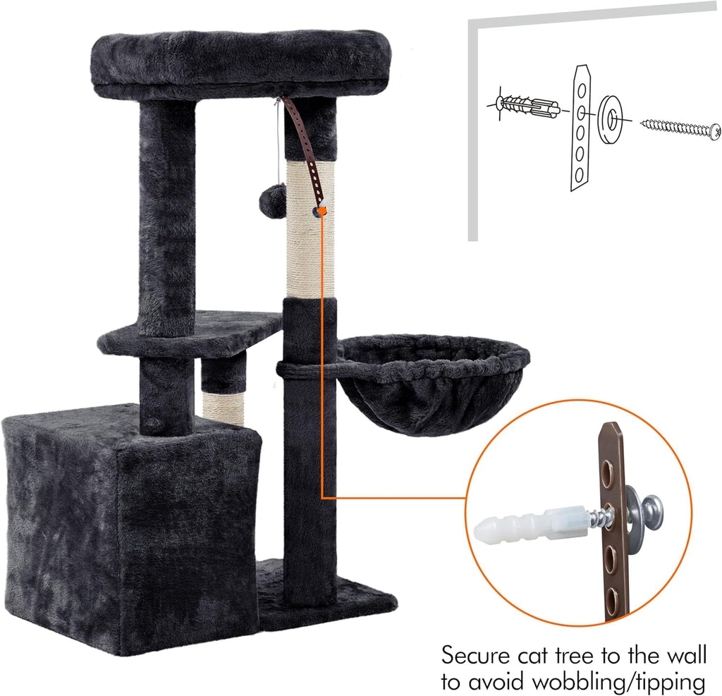 34In Cat Tree Cat Tower Scratching Posts Modern Bed Cat Furniture for Indoor Cats and Kittens as Pet House Activity Center with Warm Condo, Fluffy Nest, Large Platform, Comfy Basket