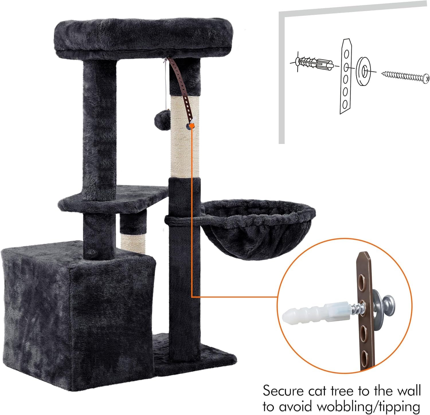 34In Cat Tree Cat Tower Scratching Posts Modern Bed Cat Furniture for Indoor Cats and Kittens as Pet House Activity Center with Warm Condo, Fluffy Nest, Large Platform, Comfy Basket