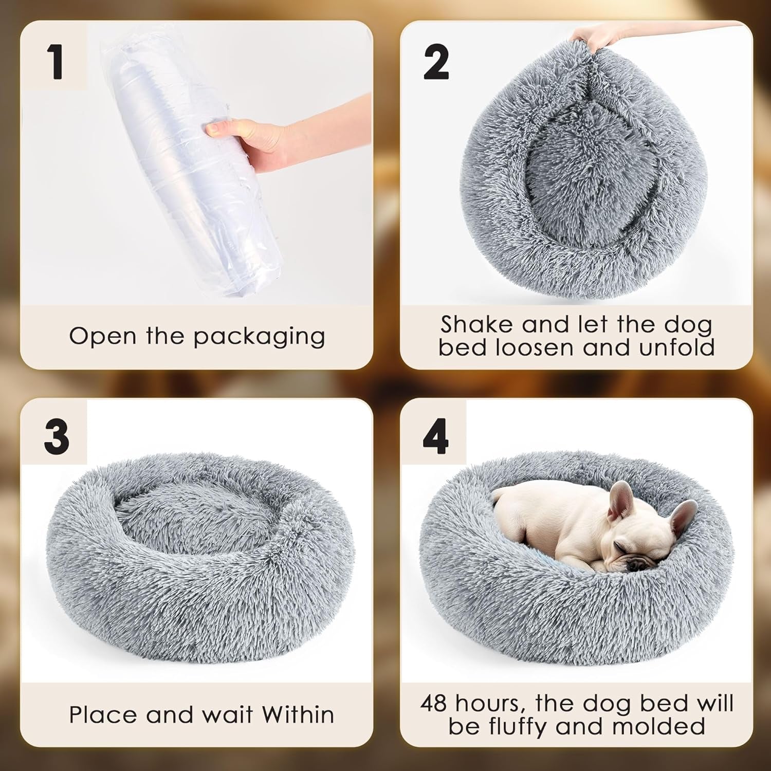 Dog & Cat Bed for Indoor Cats, 20In Calming Donut Bed for Puppy and Kitten, Washable round Fluffy Pet Bed for Small Medium Dogs and Cats (Light Grey)