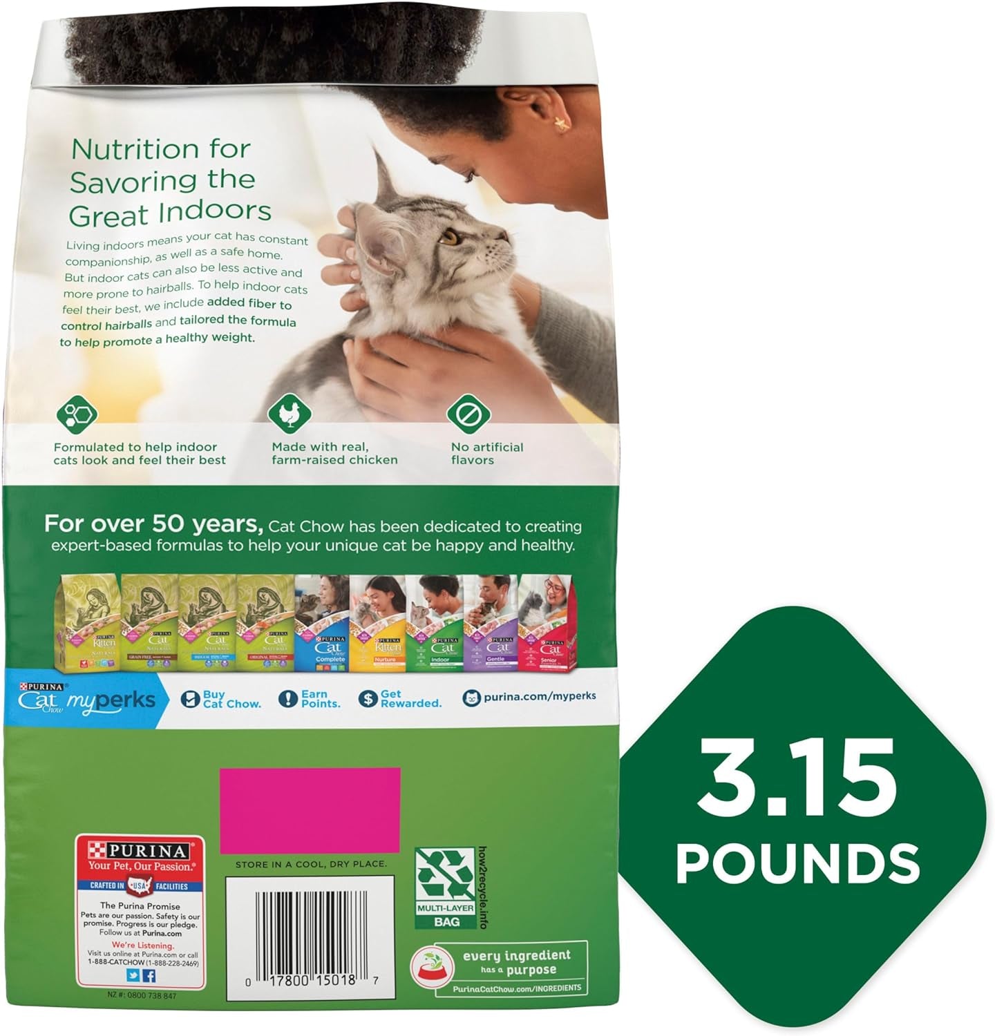 Indoor Healthy Weight and Hairball Dry Cat Food with Chicken - (Pack of 4) 3.15 Lb. Bags
