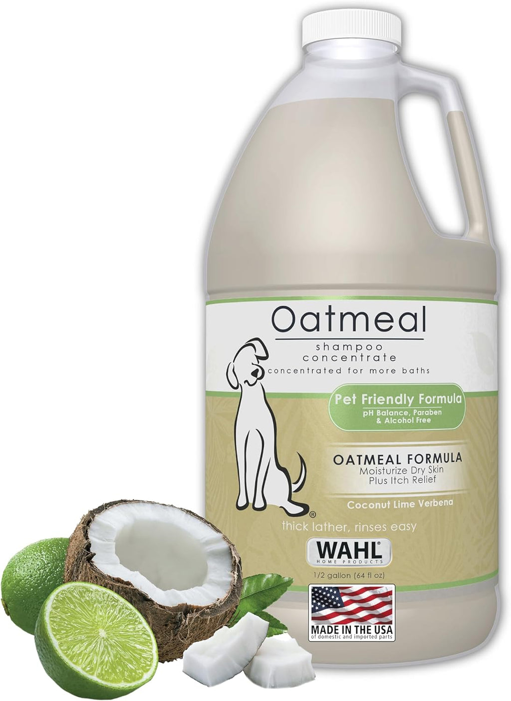 USA Dry Skin & Itch Relief Pet Shampoo for Dogs – Oatmeal Formula with Coconut Lime Verbena Scent - 64 Oz - Model 821004-050