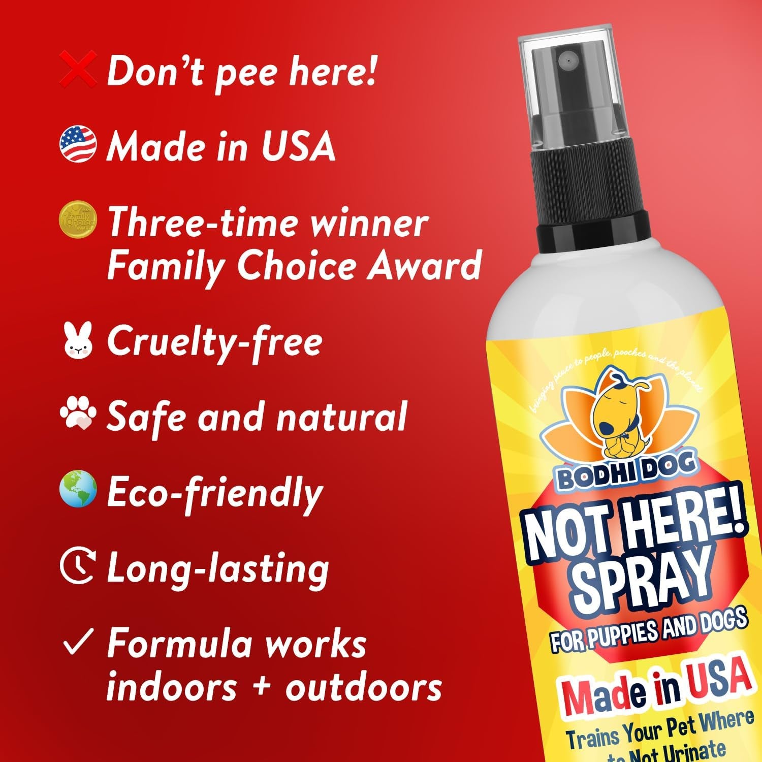 Not Here Spray - Trains Your Pet Where Not to Pee Indoors or Outdoors - anti Marking Deterrent for Furniture, Carpet and Floor - Training Corrector for Puppies & Dogs - Made in USA (8 Fl Oz)